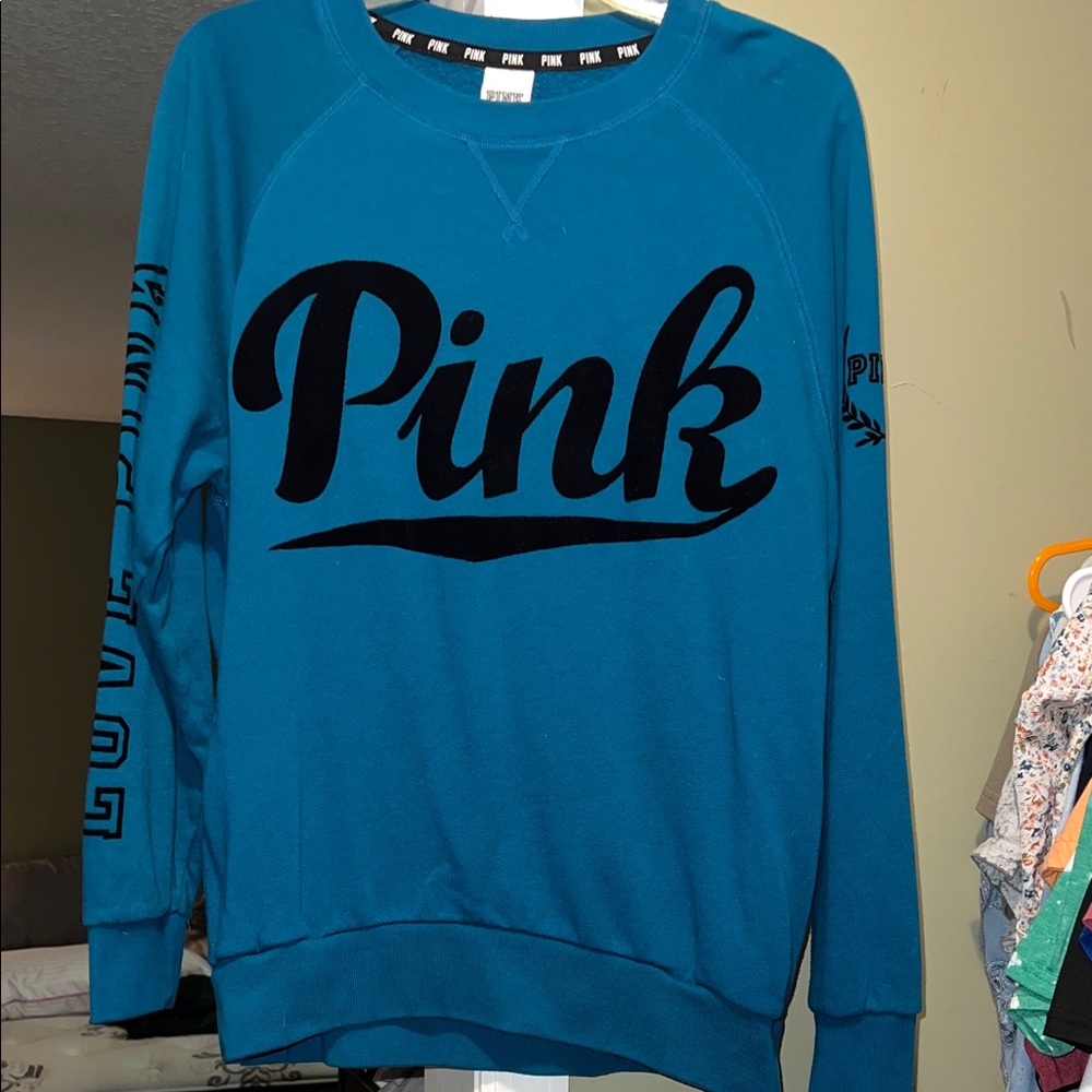 PINK Victoria's Secret Teal Crew Neck Sweater